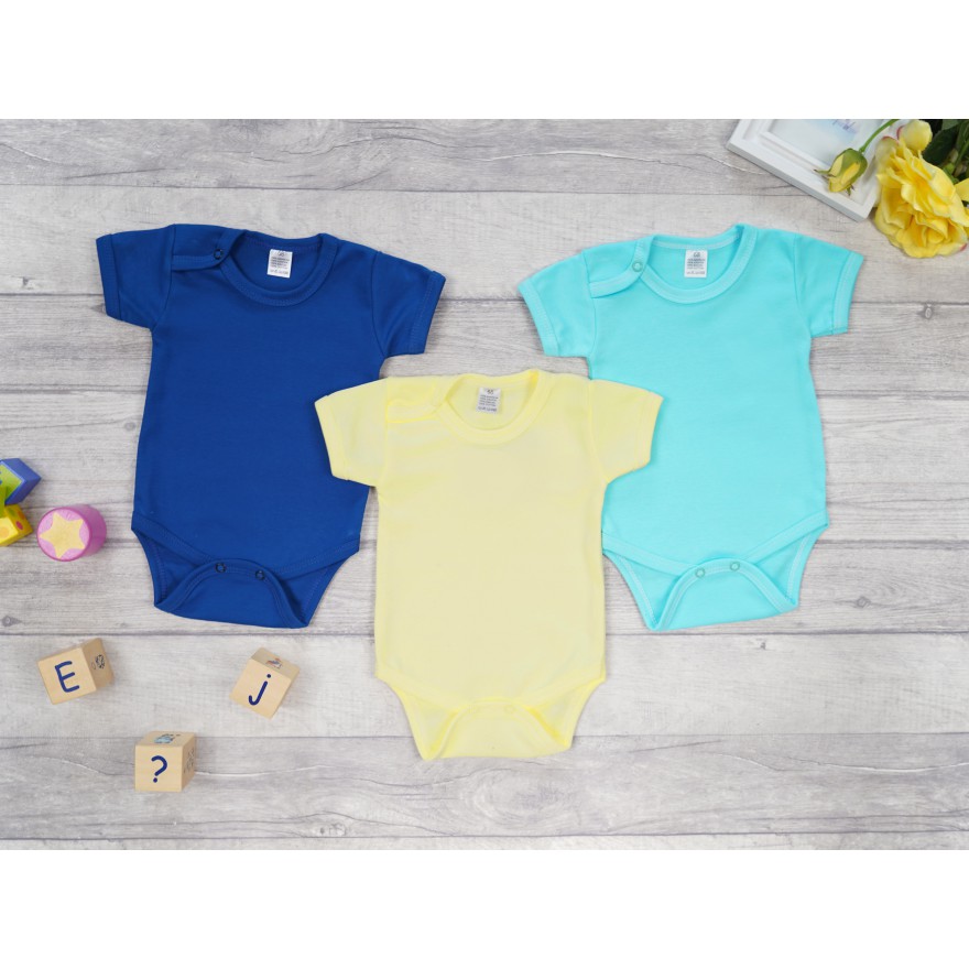 3pak BODY z krótkim rękawem żółty lazur chabrowy