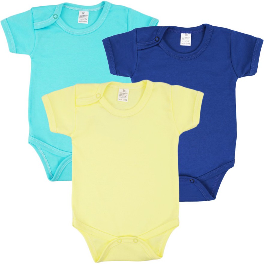 3pak BODY z krótkim rękawem żółty lazur chabrowy