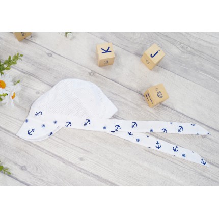 CZAPKA wiązana KOTWICE z daszkiem na kark przeciw poceniu głowy