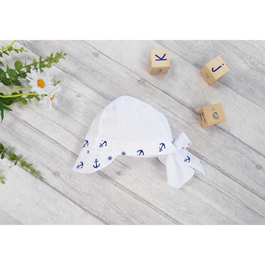 CZAPKA wiązana KOTWICE z daszkiem na kark przeciw poceniu głowy