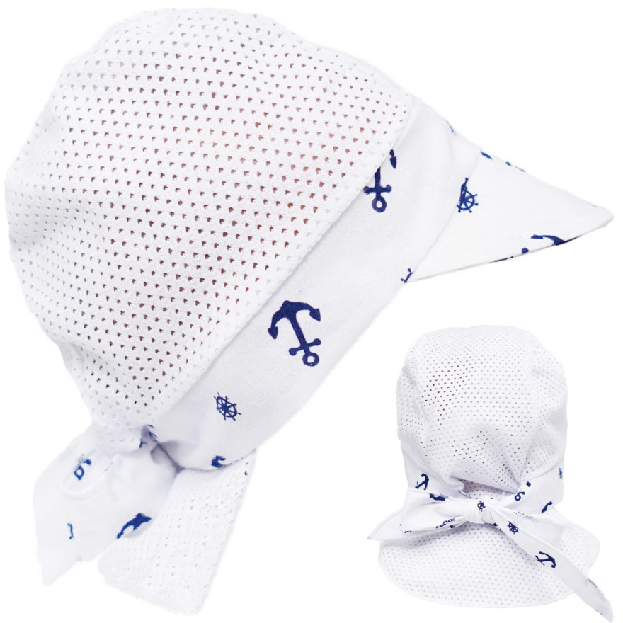 CZAPKA wiązana KOTWICE z daszkiem na kark przeciw poceniu głowy