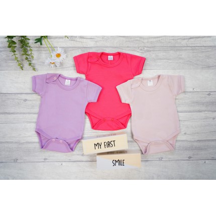 3pak BODY z krótkim rękawem malinowy wrzosowy pudrowy