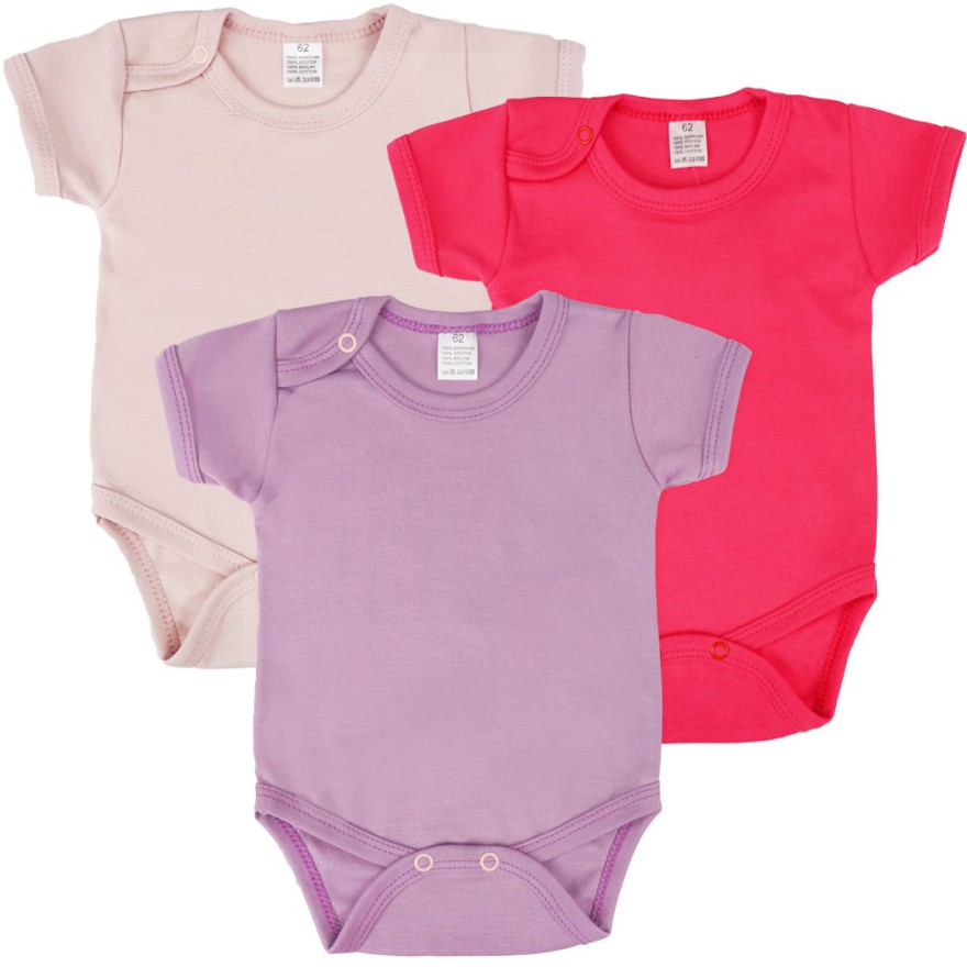 3pak BODY z krótkim rękawem malinowy wrzosowy pudrowy