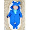 Niebieski KOMBINEZON niemowlęcy dresówka pajac z uszkami wiosna lato