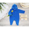 Niebieski KOMBINEZON niemowlęcy dresówka pajac z uszkami wiosna lato