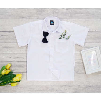 Biała gładka KOSZULA chłopięca z krótkim rękawem elegancka szkoła komunia