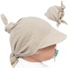 Czapka CHUSTA muślinowa beżowa z daszkiem wiązana LATO