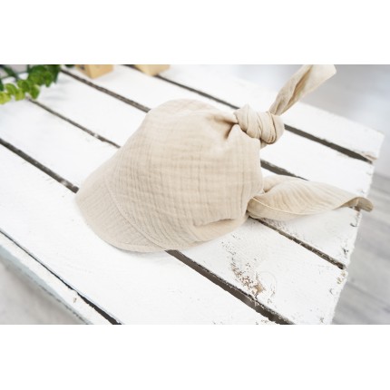 Czapka CHUSTA muślinowa beżowa z daszkiem wiązana LATO