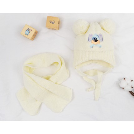 Komplet zimowy CZAPKA SZALIK piesek ecru r.42