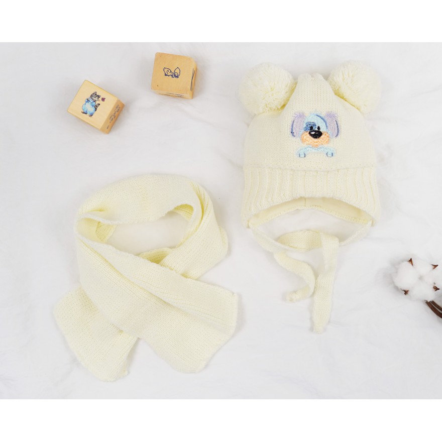 Komplet zimowy CZAPKA SZALIK piesek ecru r.42