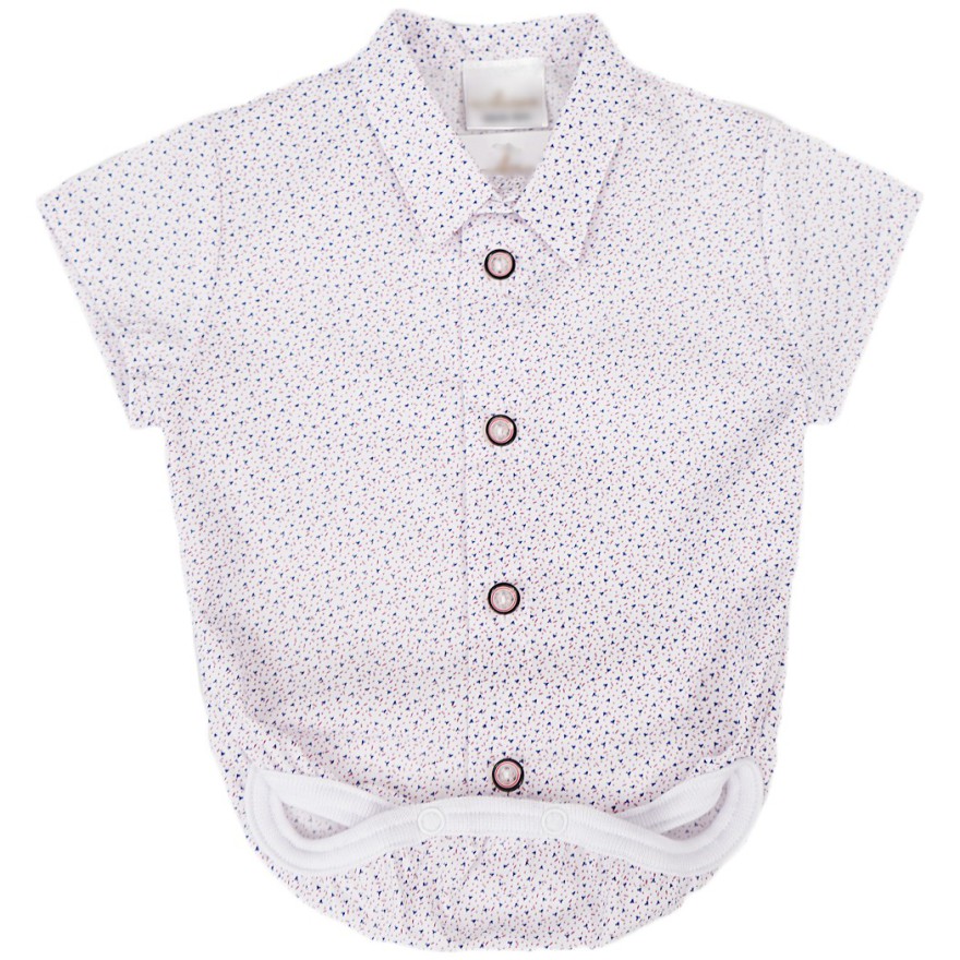 Białe BODY KOSZULA z kołnierzykiem we wzorki krótki rękaw