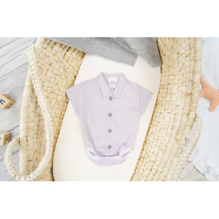 Białe BODY KOSZULA z kołnierzykiem we wzorki krótki rękaw