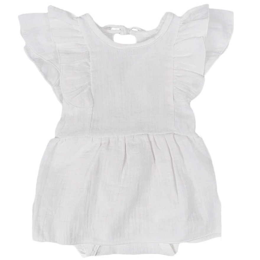 BODY SUKIENKA białe MUŚLIN z ozdobnym krótkim rękawem