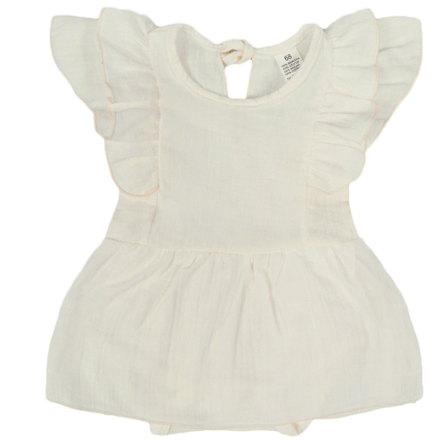 BODY SUKIENKA śmietanka MUŚLIN z ozdobnym krótkim rękawem