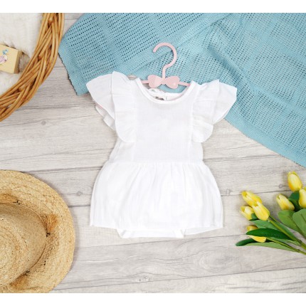 BODY SUKIENKA białe MUŚLIN z ozdobnym krótkim rękawem