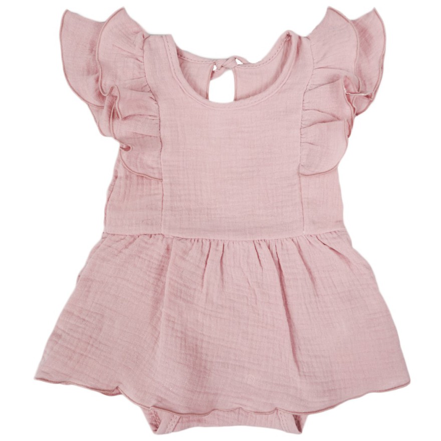 BODY SUKIENKA róż MUŚLIN z ozdobnym krótkim rękawem