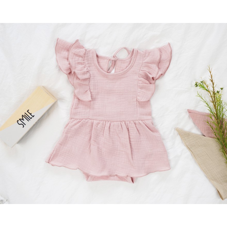 BODY SUKIENKA róż MUŚLIN z ozdobnym krótkim rękawem