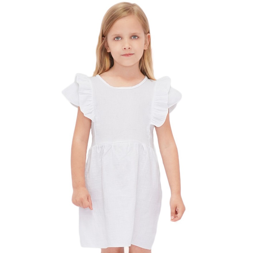 Biała SUKIENKA MUŚLINOWA krótki rękaw z falbanką komunia święta