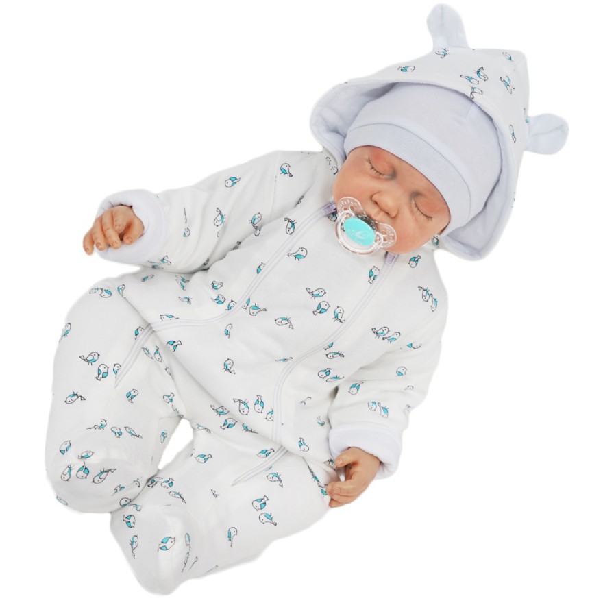 Kombinezon ecru w ptaszki ocieplany z dresówki