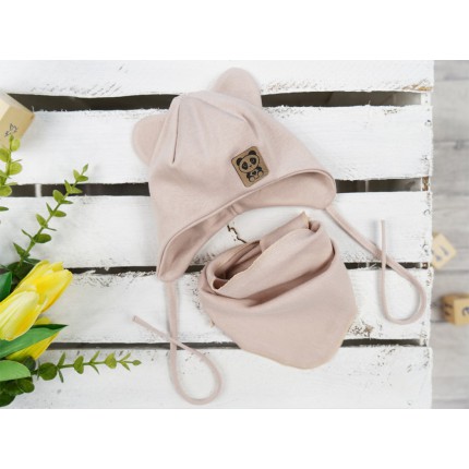 Beżowy komplet PANDA czapka + apaszka wiosna/jesień