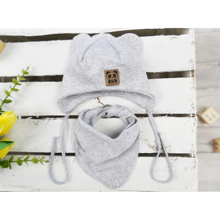 Szary komplet PANDA czapka + apaszka wiosna/jesień