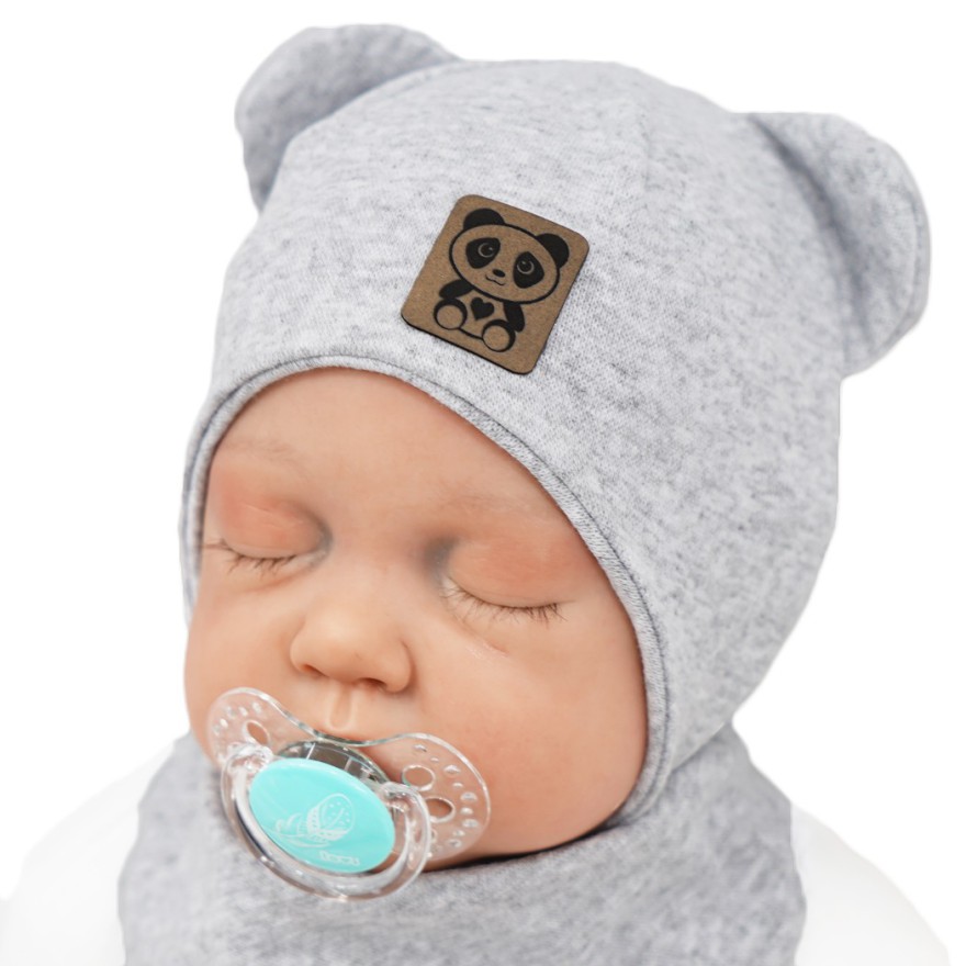 Szary komplet PANDA czapka + apaszka wiosna/jesień