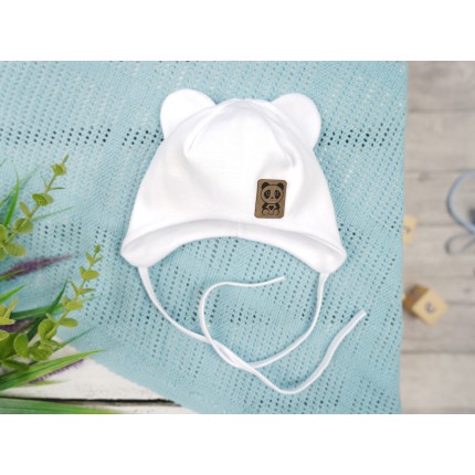 Biała CZAPKA wiązana PANDA wiosna/jesień Chrzest