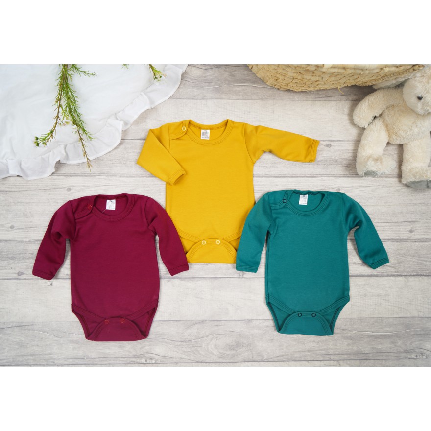 3pak BODY z długim rękawem bordo musztarda butelka