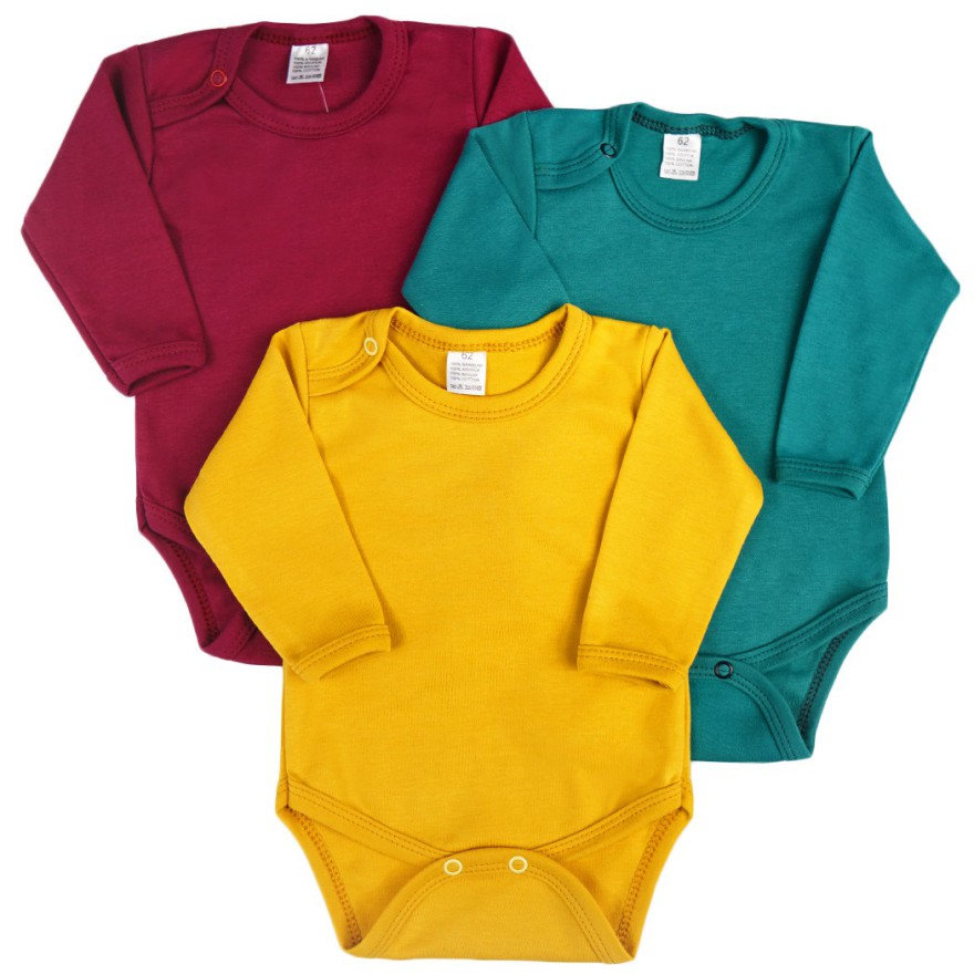 3pak BODY z długim rękawem bordo musztarda butelka