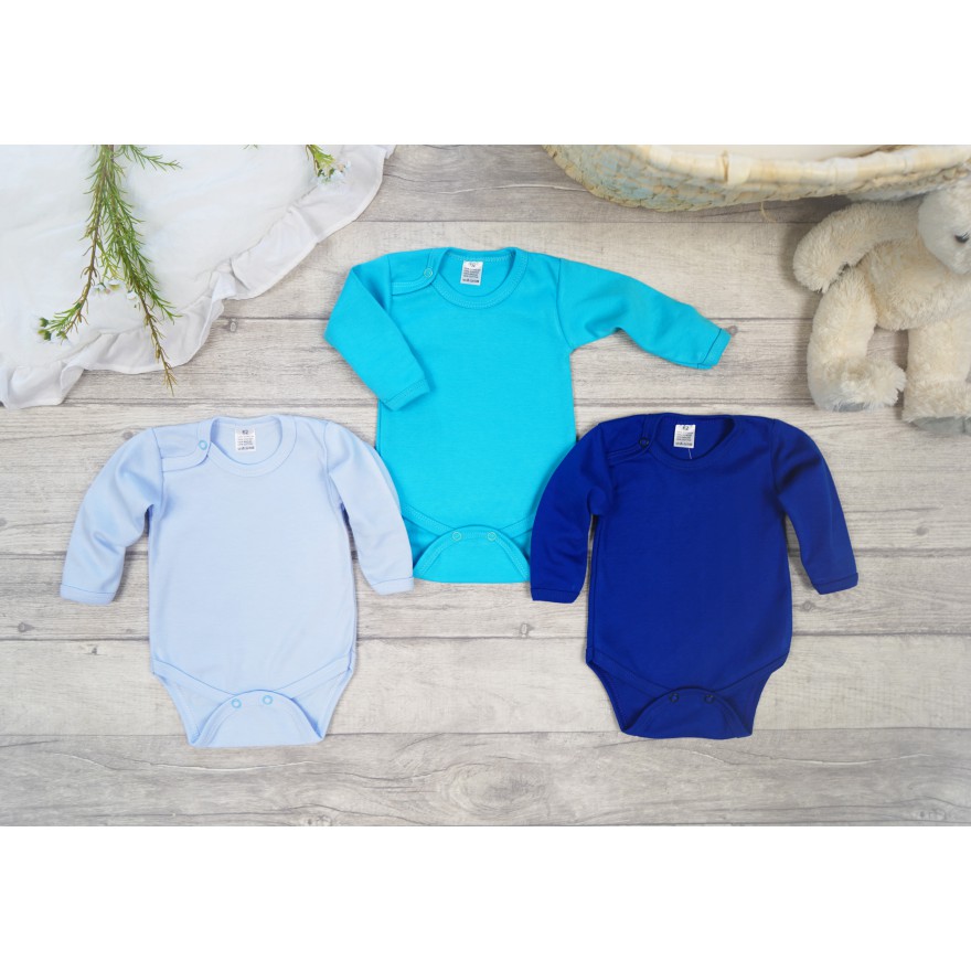 3pak BODY z długim rękawem chaber lazur niebieski