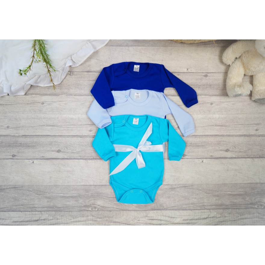 3pak BODY z długim rękawem chaber lazur niebieski