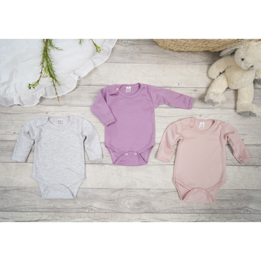 3pak BODY z długim rękawem szary wrzos różowy