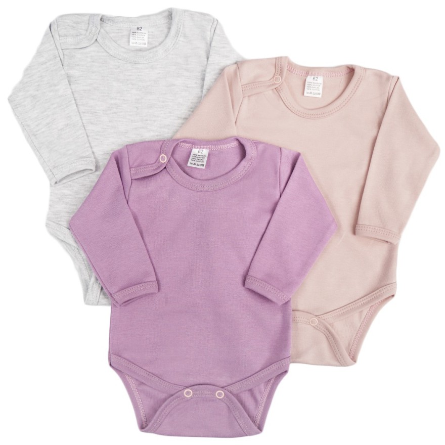 3pak BODY z długim rękawem szary wrzos różowy