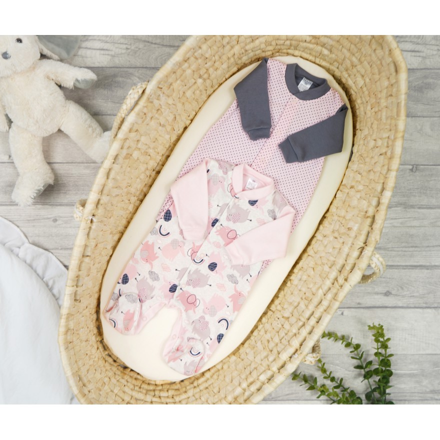 2pak PAJAC pajacyk bawełniany różowy w kropki i słoniki