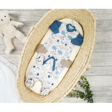 2pak PAJAC pajacyk bawełniany niebiesko- beżowy w słoniki