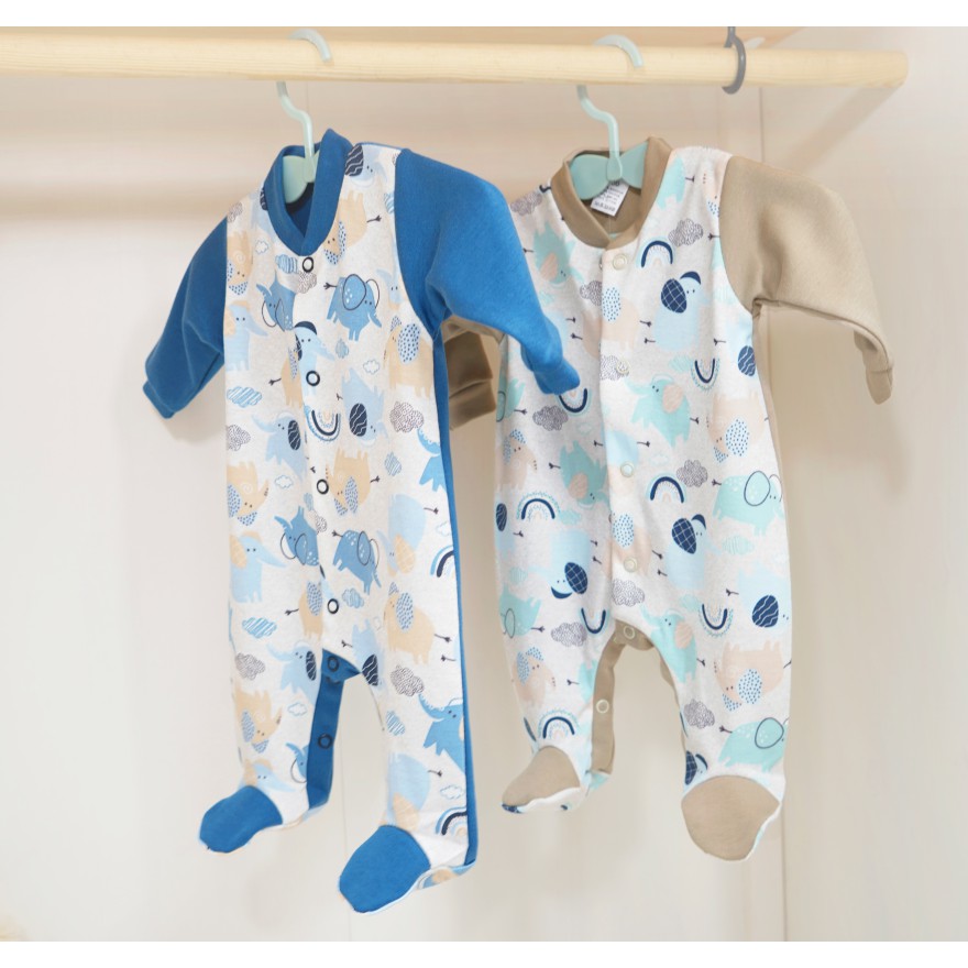 2pak PAJAC pajacyk bawełniany niebiesko- beżowy w słoniki