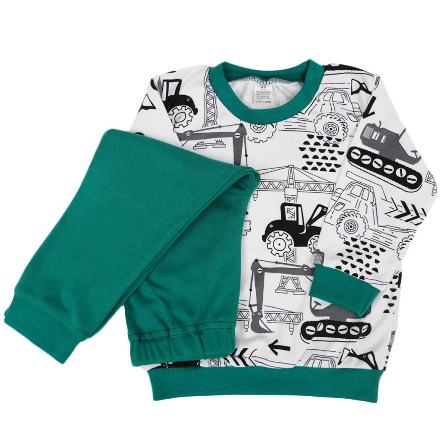 Butelkowa PIŻAMA w koparki autka długi rękaw wzór 386b