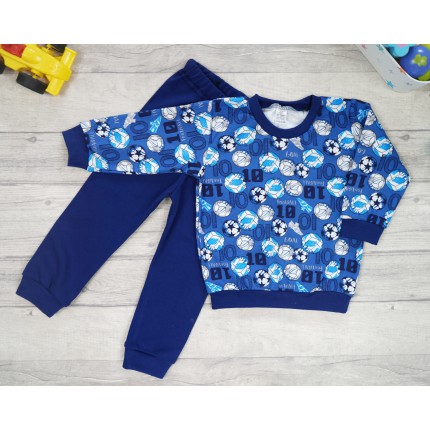 Granatowa PIŻAMA w piłki football długi rękaw wzór 413