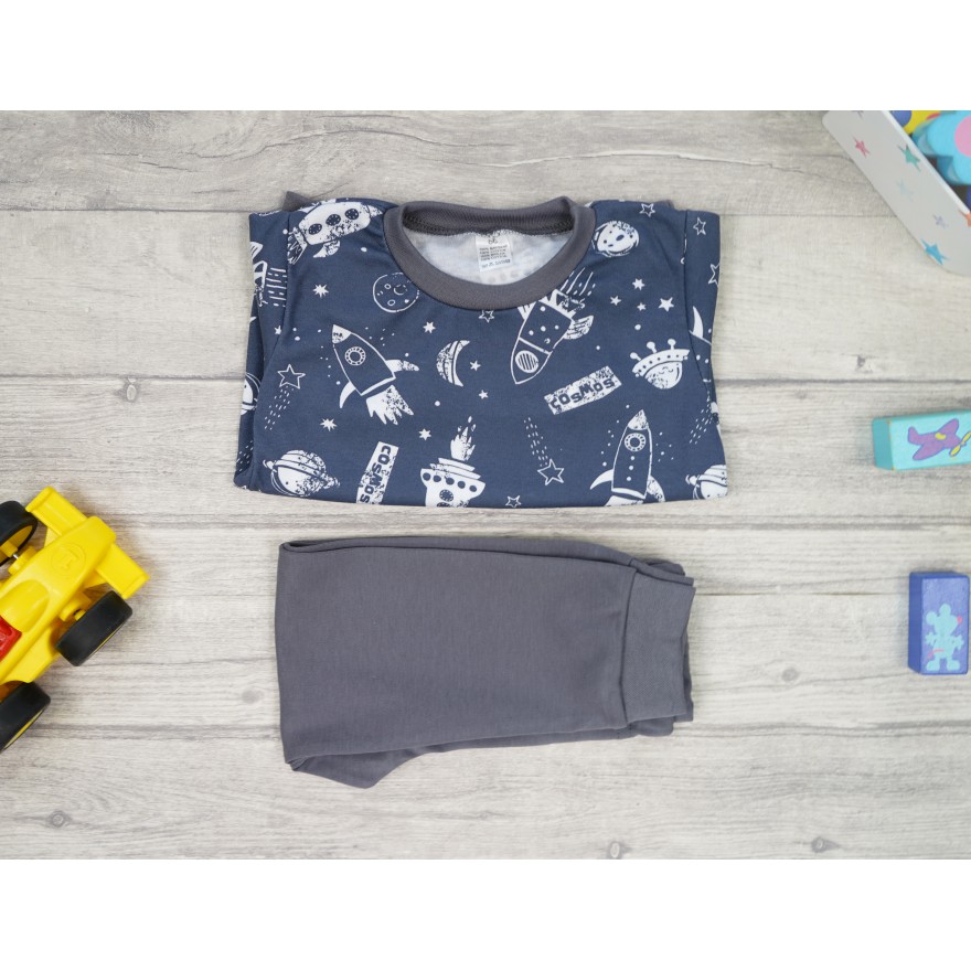 Grafitowa PIŻAMA w rakiety kosmos długi rękaw wzór 414