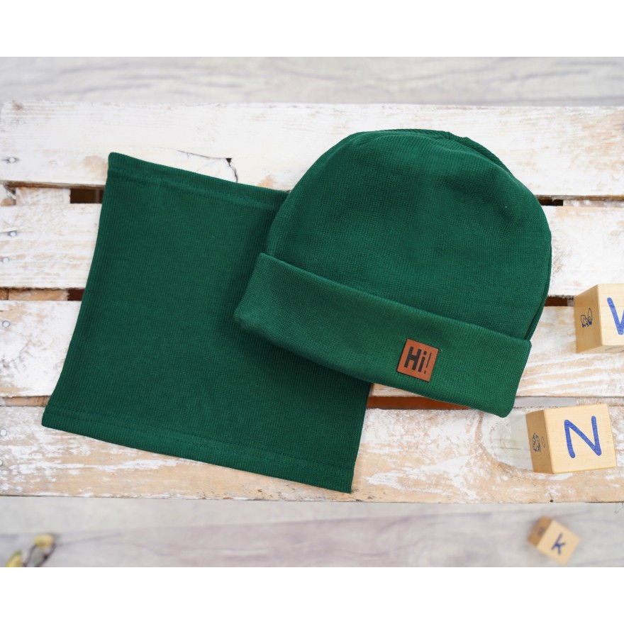 Butelkowy komplet HI! czapka + komin wiosna/jesień