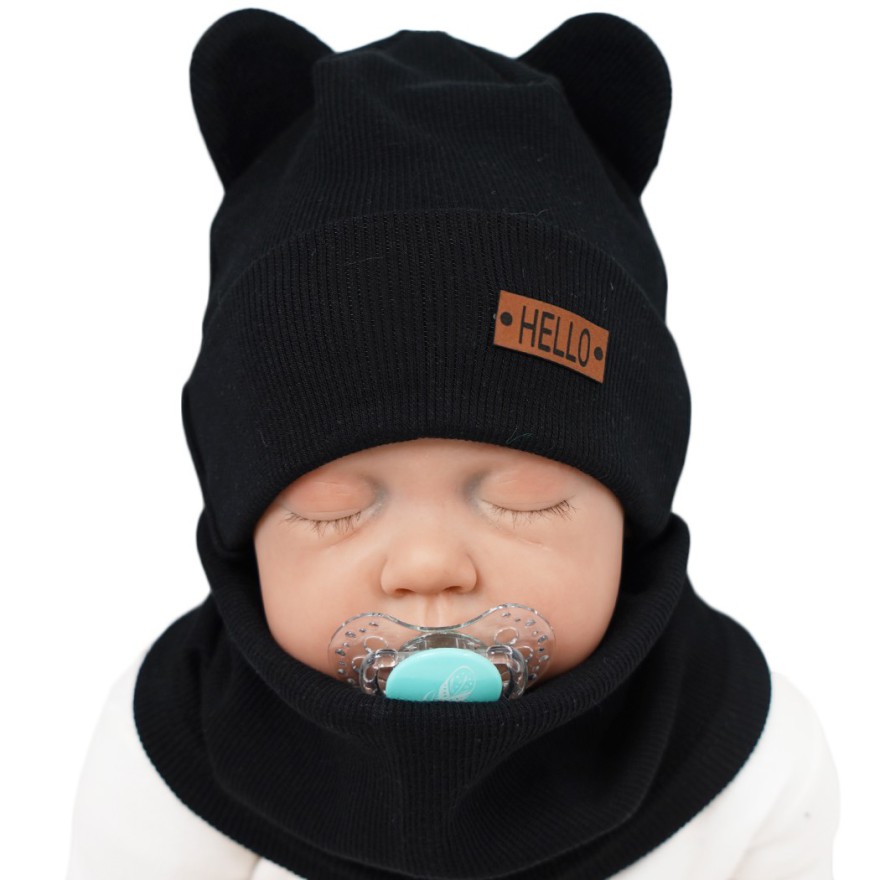 Czarny komplet BEAR czapka + komin wiosna/jesień