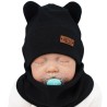 Czarny komplet BEAR czapka + komin wiosna/jesień
