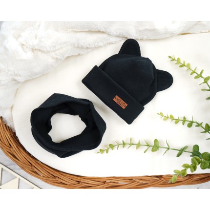 Czarny komplet BEAR czapka + komin wiosna/jesień