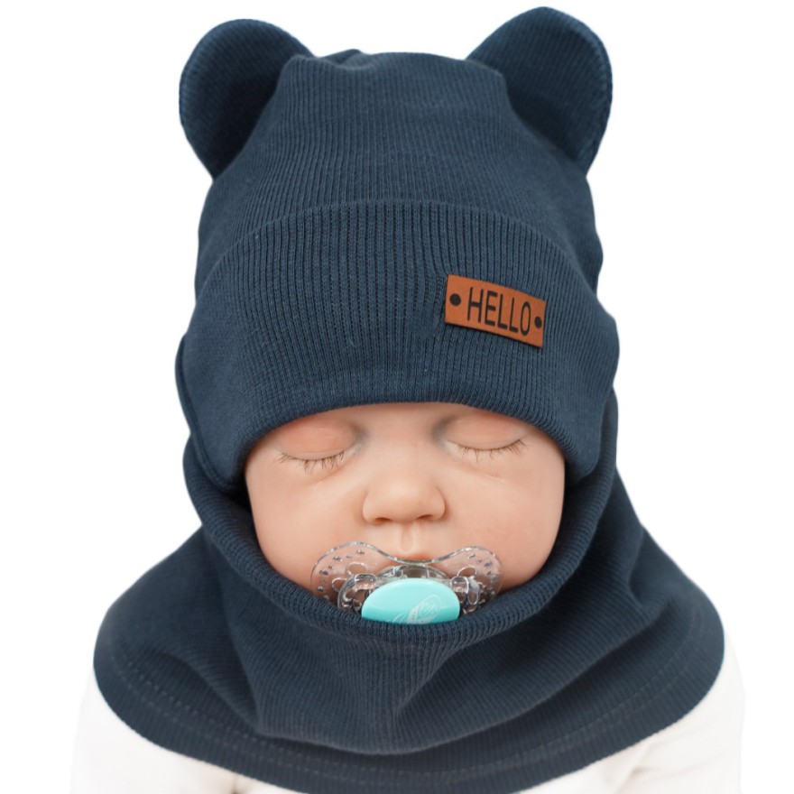 Grafitowy komplet BEAR czapka + komin wiosna/jesień