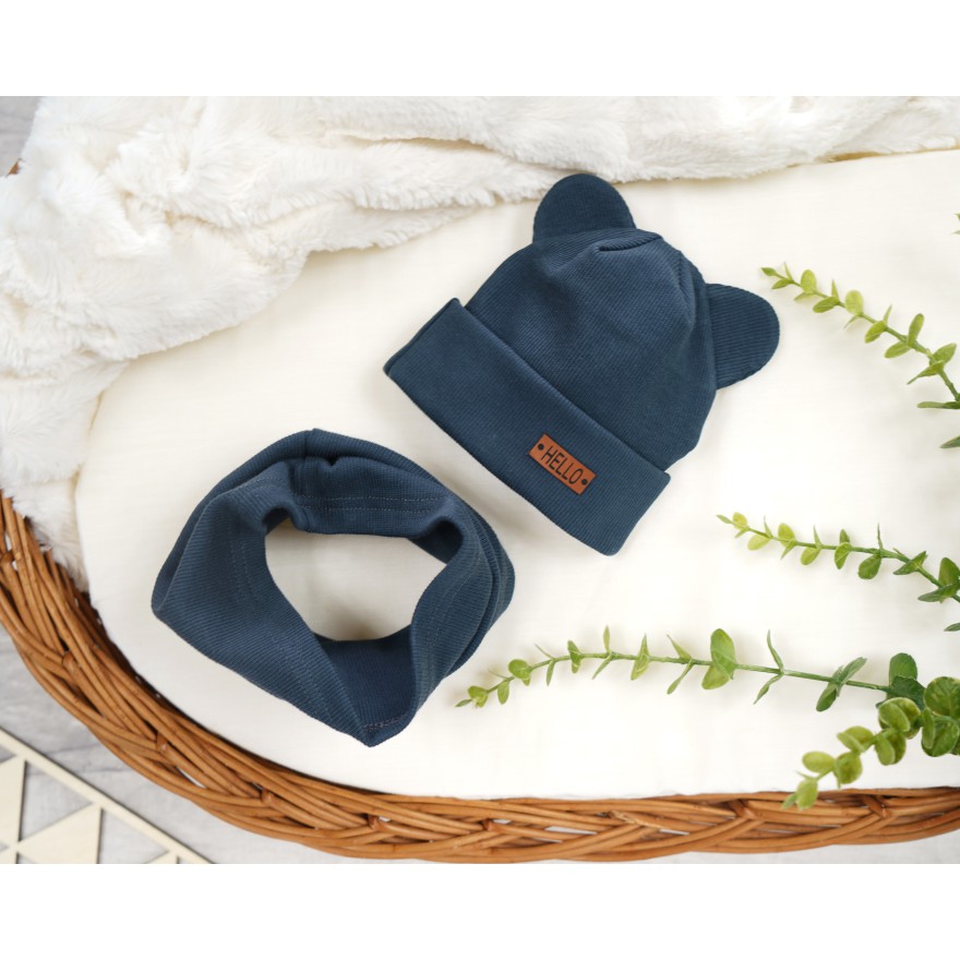 Grafitowy komplet BEAR czapka + komin wiosna/jesień