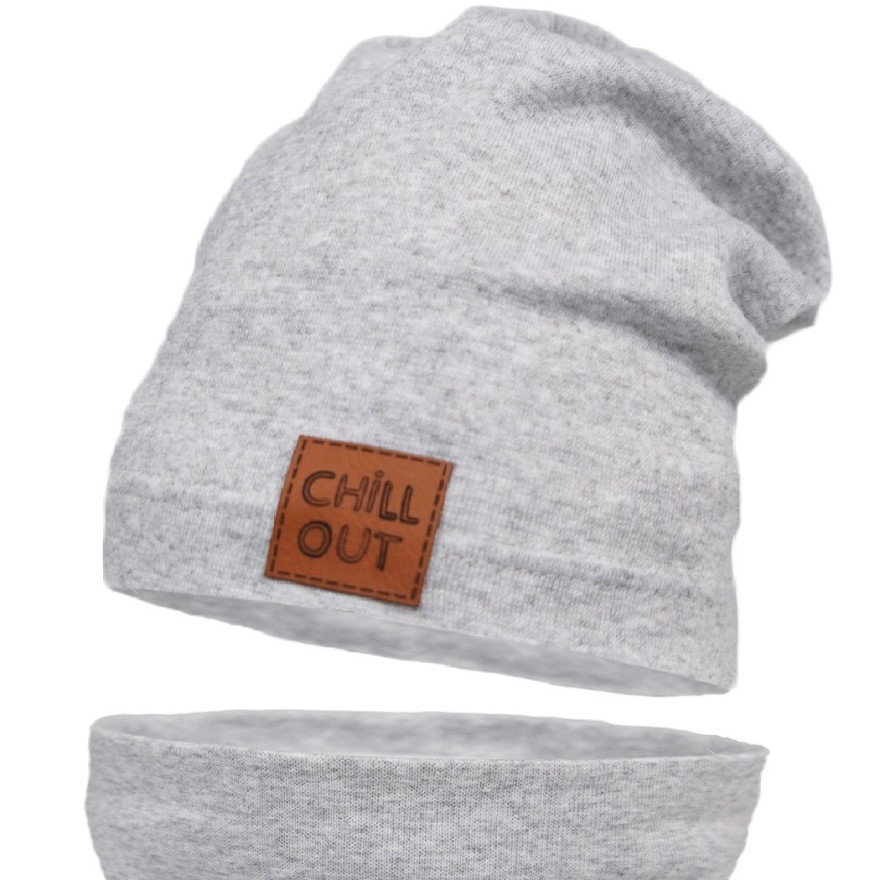 Szary melanż komplet CHILL OUT czapka + komin wiosna/jesień