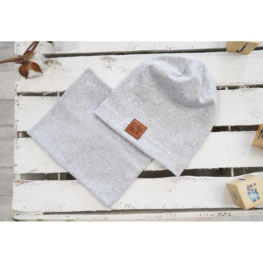 Szary melanż komplet CHILL OUT czapka + komin wiosna/jesień