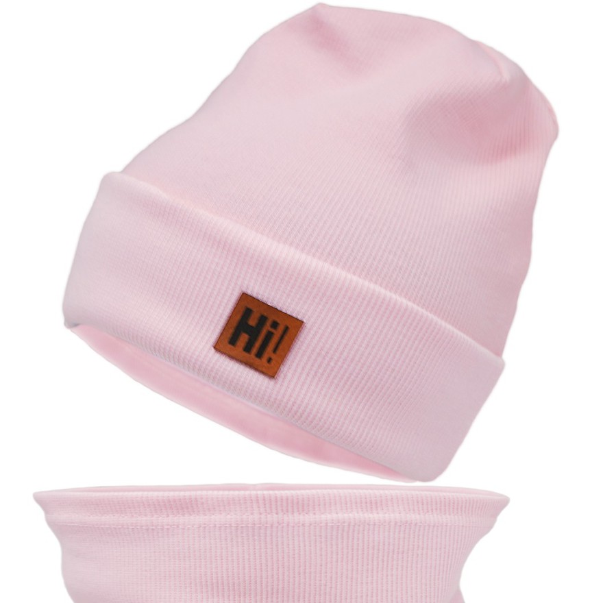Jasny róż komplet HI! czapka + komin wiosna/jesień