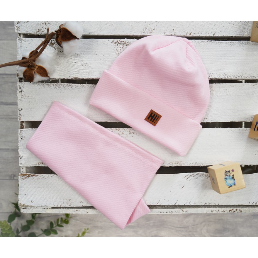 Jasny róż komplet HI! czapka + komin wiosna/jesień