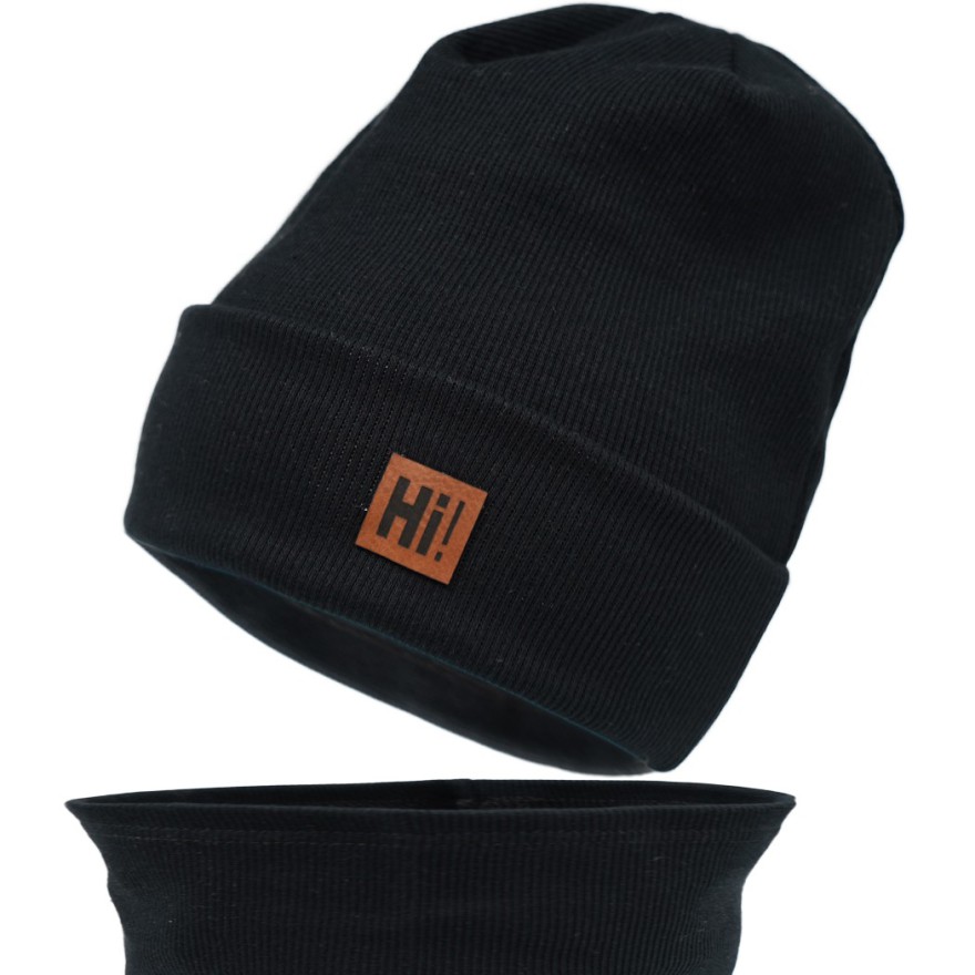 Czarny komplet HI! czapka + komin wiosna/jesień